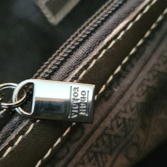 Vintage Victor Hugo Logo Satchel Brown Leather Trim - Picture 7 of 15